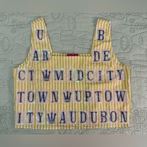 NEW Queen of Sparkles Yellow White NOLA Street Tiles  Top Sz M NWOT New Orleans